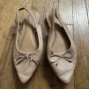 ESPRIT Womens Tan Perforated Bow Pointed Toe Slingback Flats Shoes‎ Size 7.5M